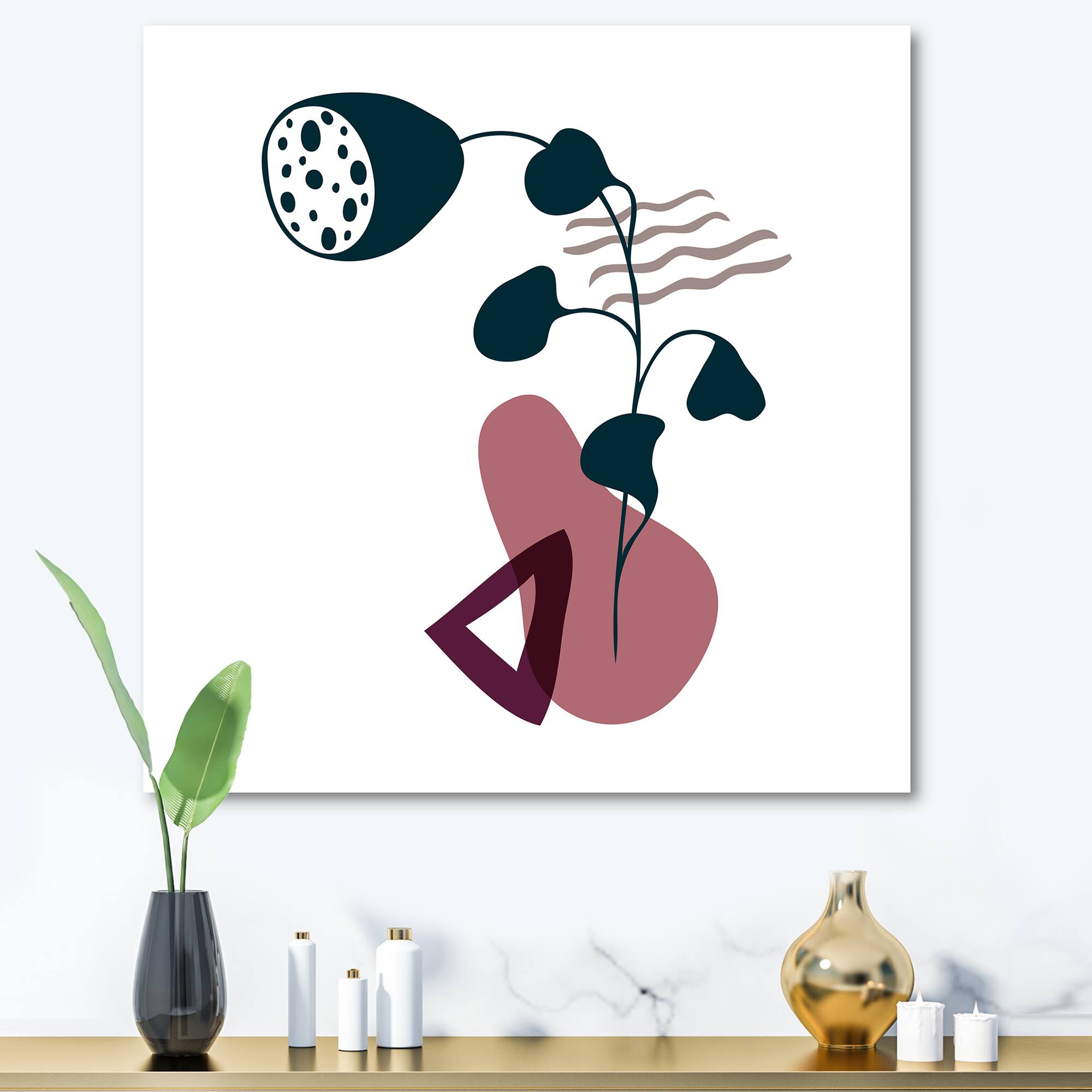 Designart - Elementary Shapes With Abstract Flowers Plants V